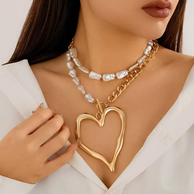 Elegant 2pcs heart pendant necklace with gold chain