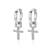 silver cross drop earrings minimalist design