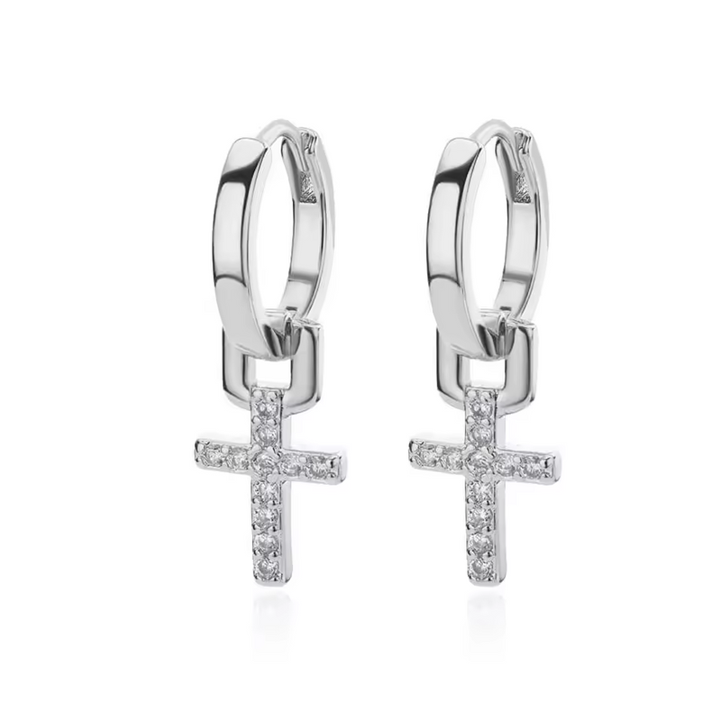 silver cross drop earrings minimalist design