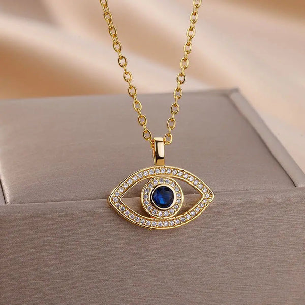 crystal evil eye necklace stainless steel