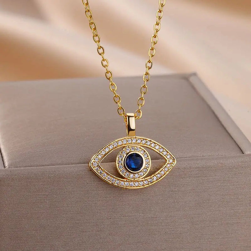 crystal evil eye necklace stainless steel