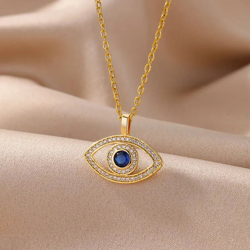 crystal evil eye necklace stainless steel
