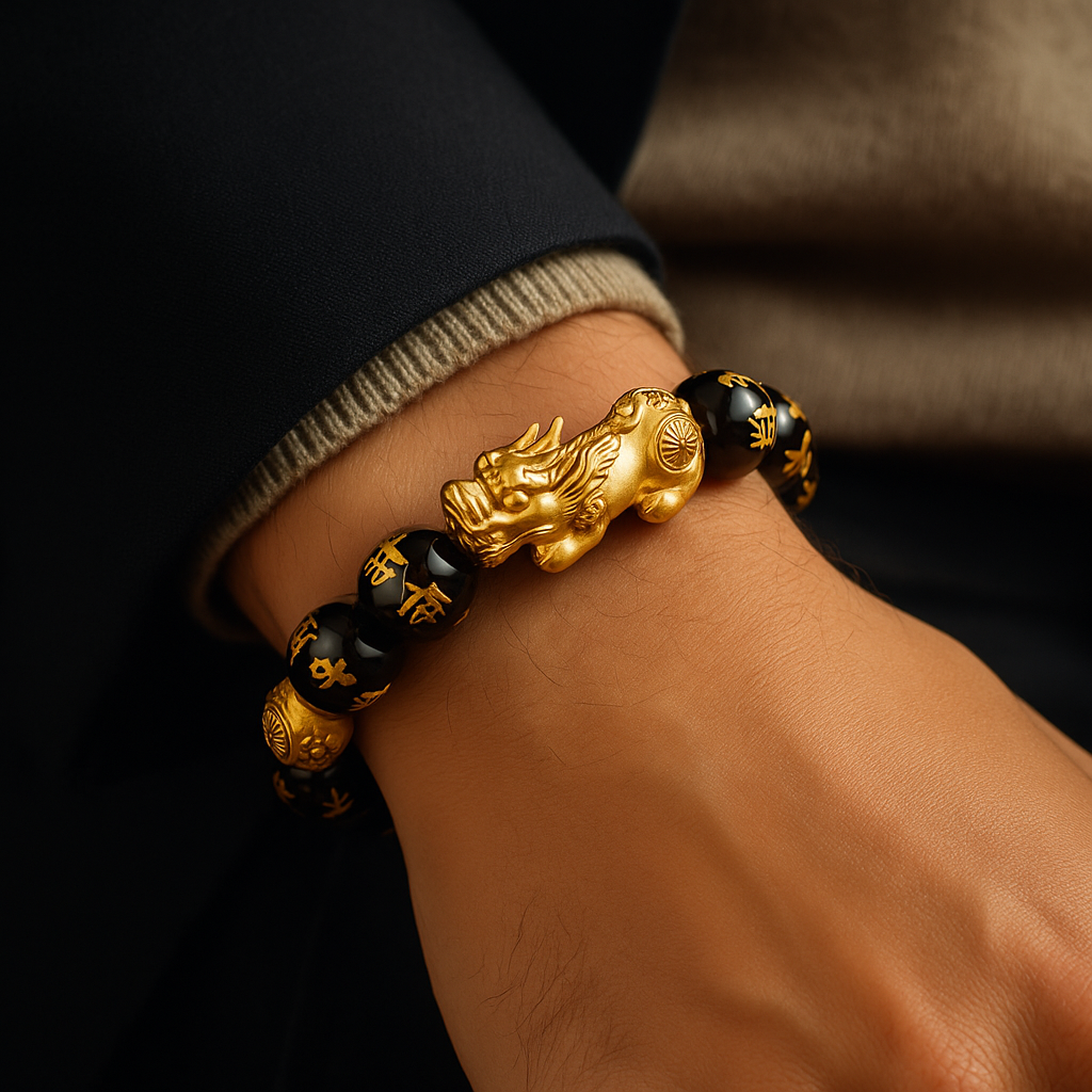 Pulsera Feng Shui Pixiu de Obsidiana Negra