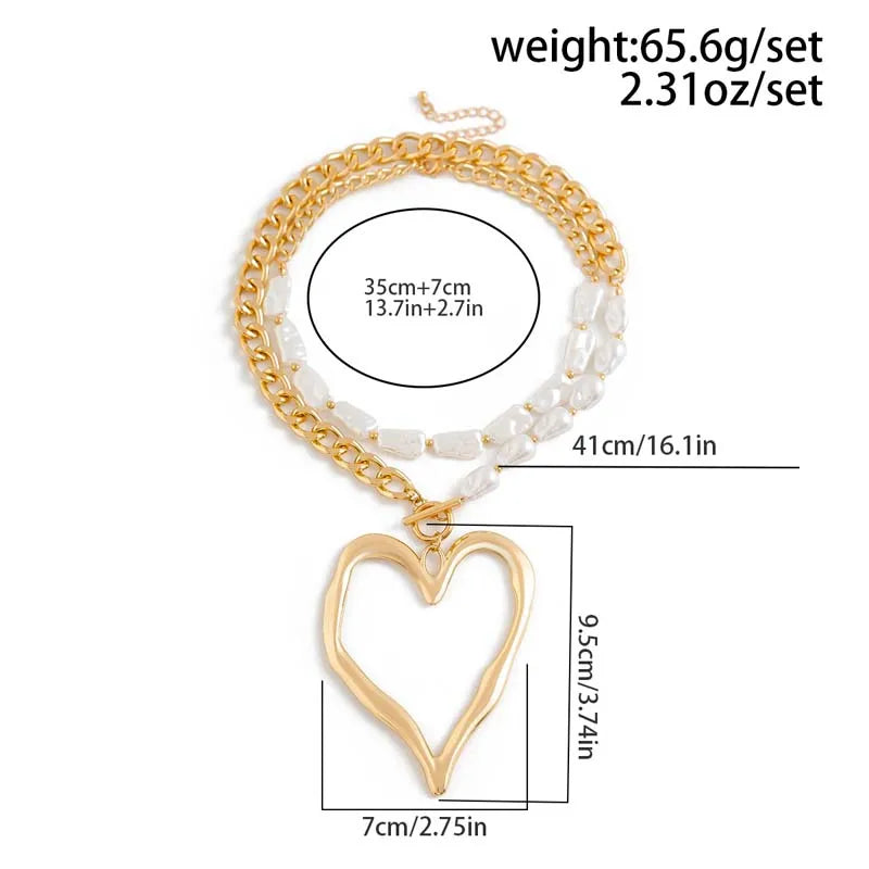 14k gold-plated double-layer heart pendant necklace