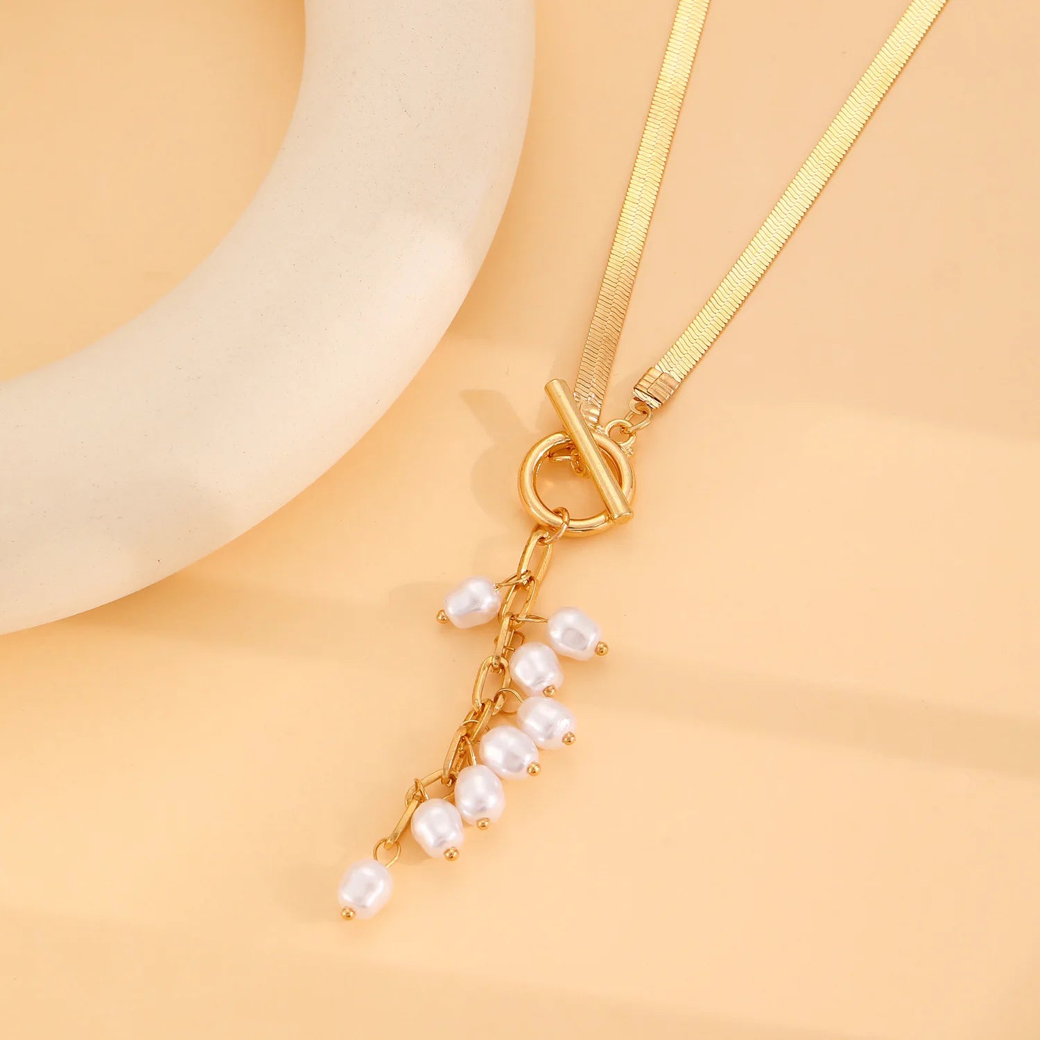 lightweight stainless steel pearls necklace
