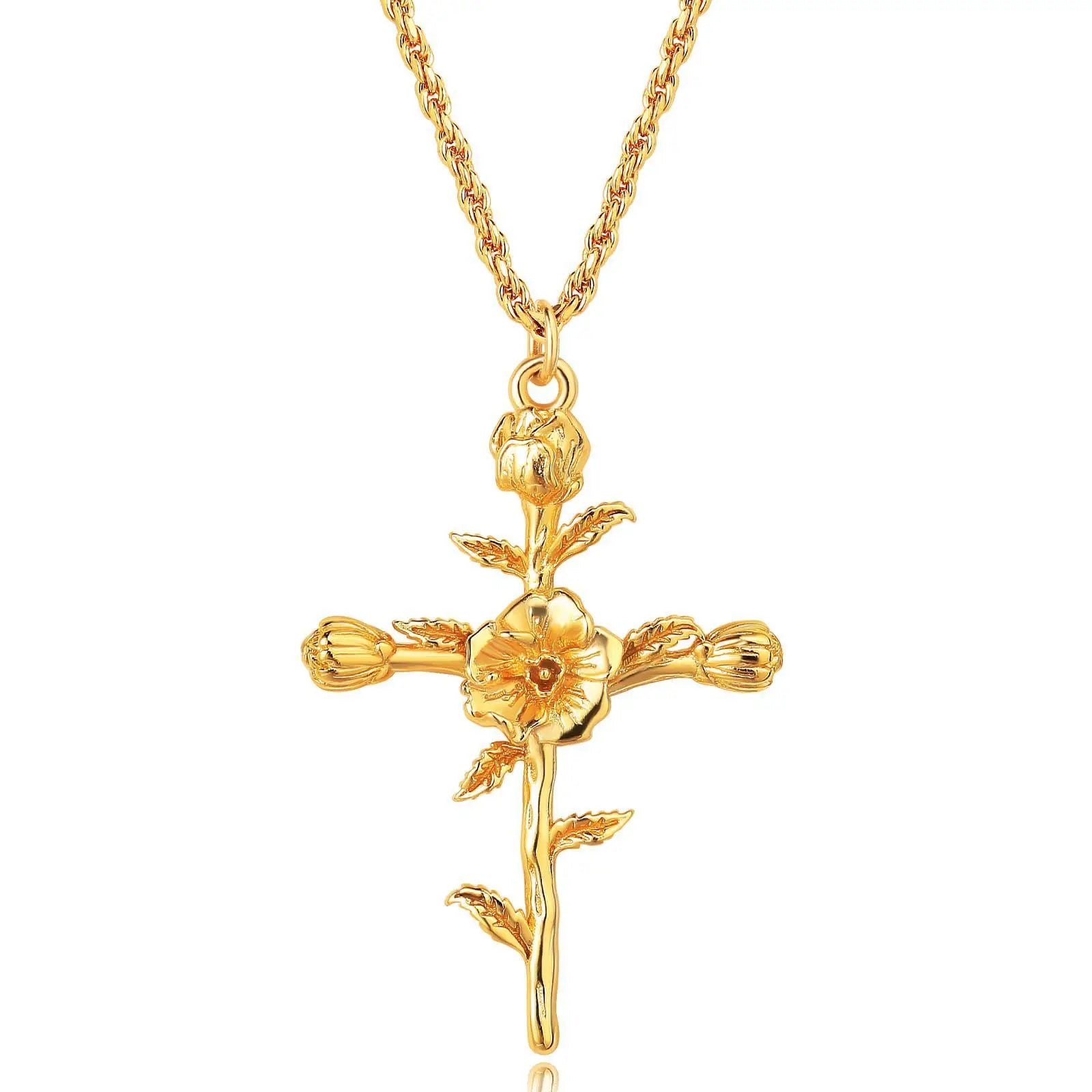 stainless steel 18k gold flower pendant necklace