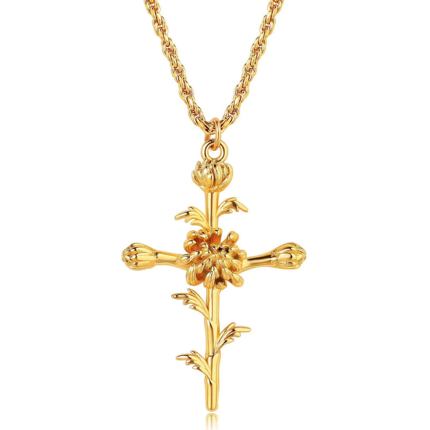 18k gold birth flower necklace close-up