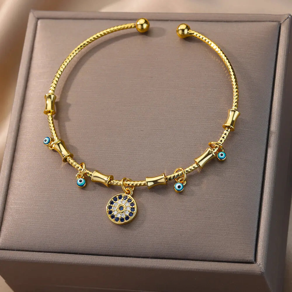 adjustable evil eye bracelet on wrist