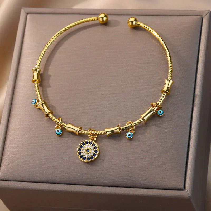 adjustable evil eye bracelet on wrist