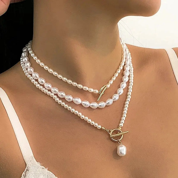 elegant layered faux pearl necklace close-up