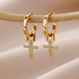 modern stainless steel cross drop earrings