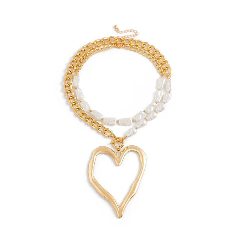 Elegant 2pcs heart pendant necklace with gold chain