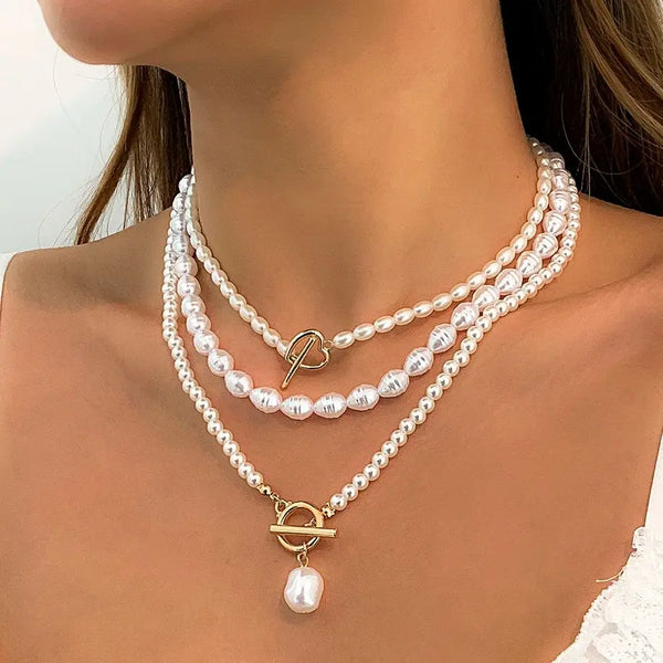 multi layer pearl necklaces set with three strands
