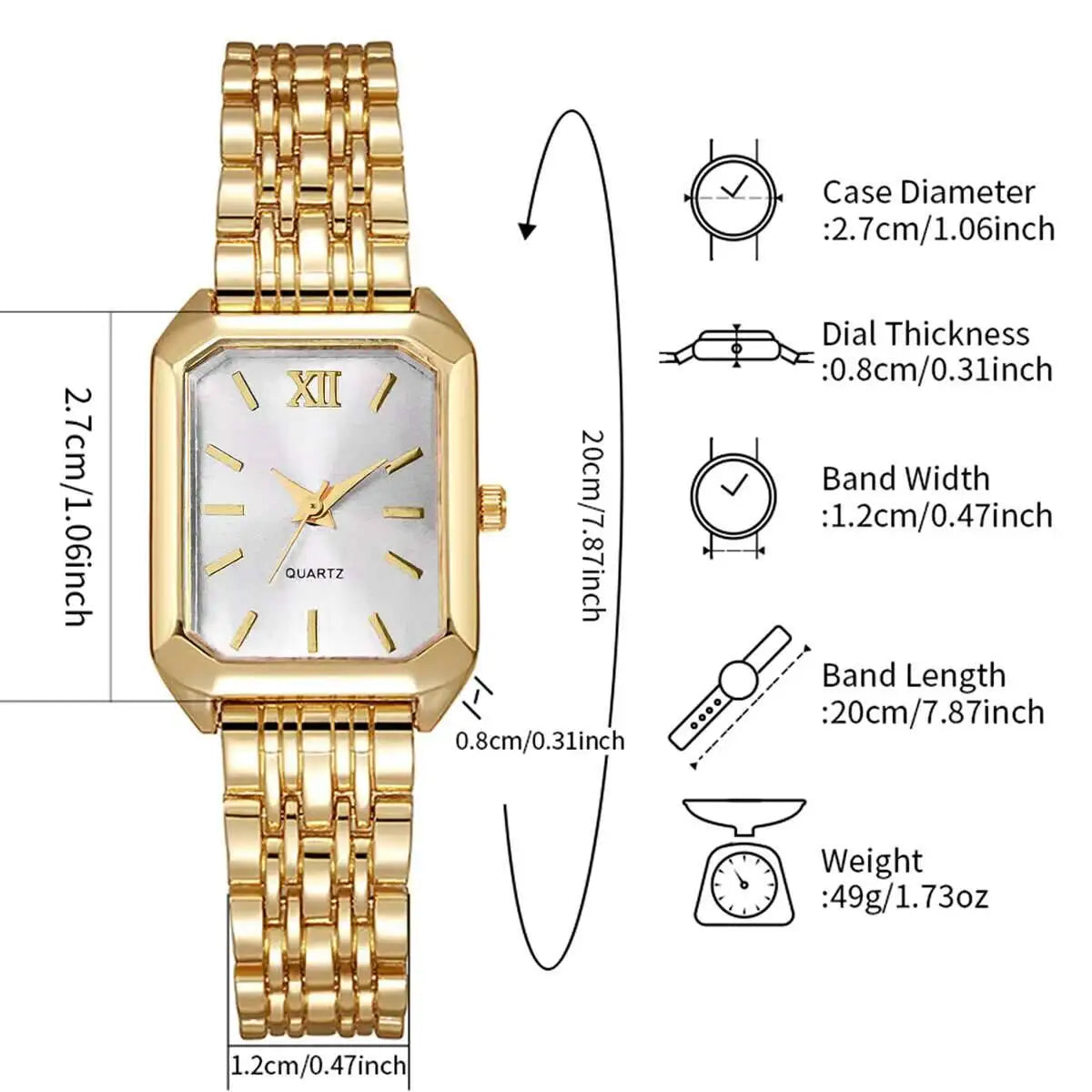 minimalist rectangular gold watch on wrist