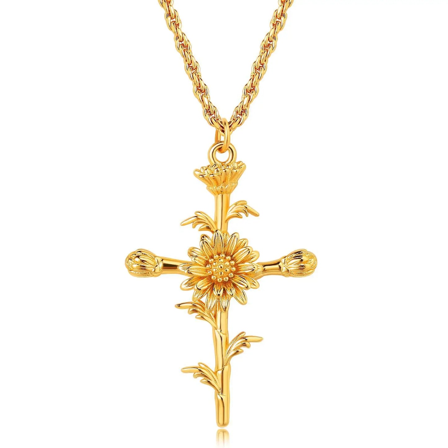 stainless steel 18k gold flower pendant necklace