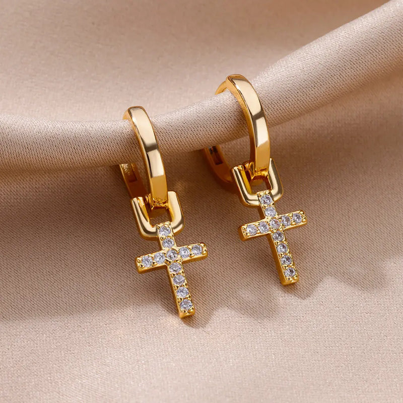 faith-inspired gold cross earrings for women