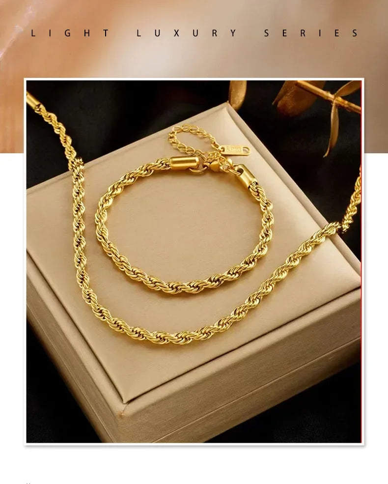 simple rope chain necklace and bracelet set