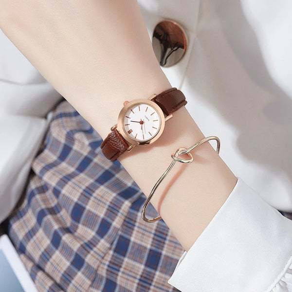 small dial leather strap ladies watch close-up