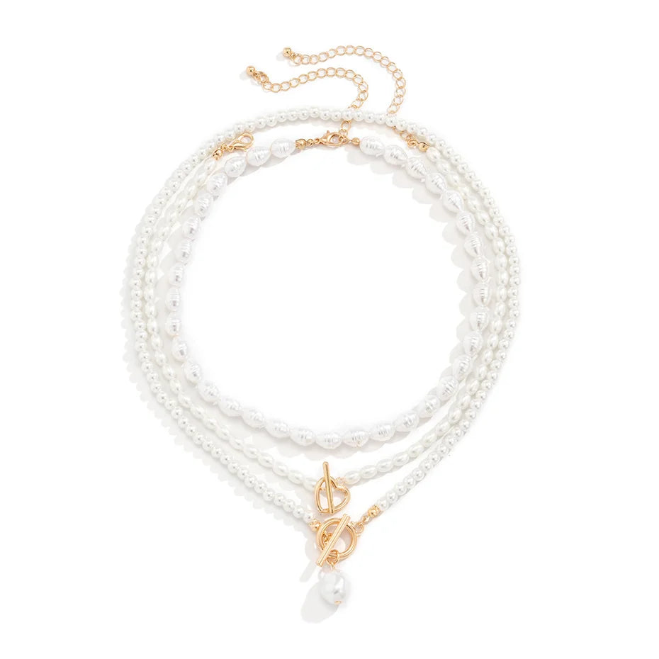 multi layer pearl necklaces set with three strands