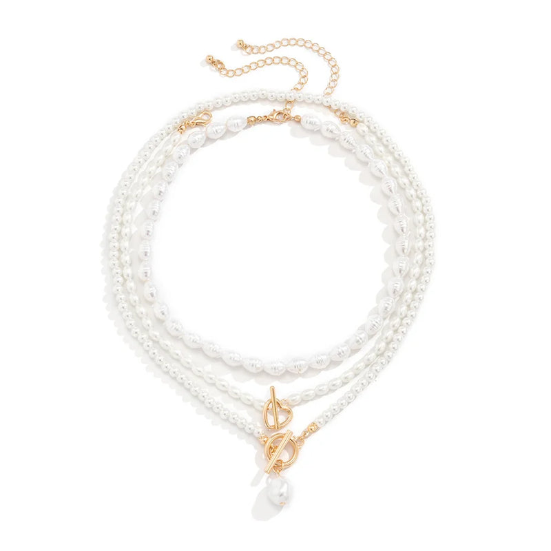 multi layer pearl necklaces set with three strands