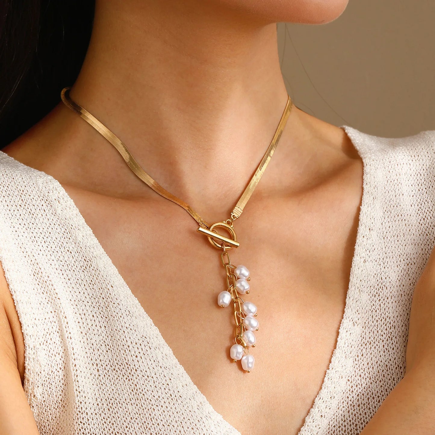 lightweight stainless steel pearls necklace