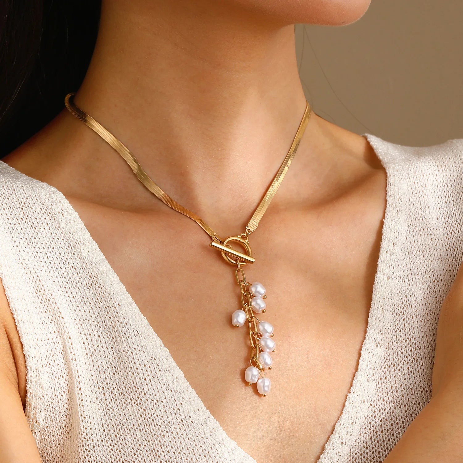 lightweight stainless steel pearls necklace
