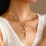 lightweight stainless steel pearls necklace