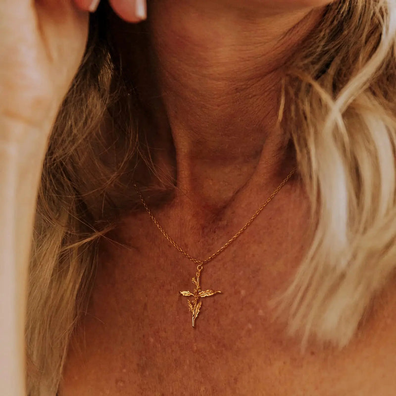 stainless steel 18k gold flower pendant necklace
