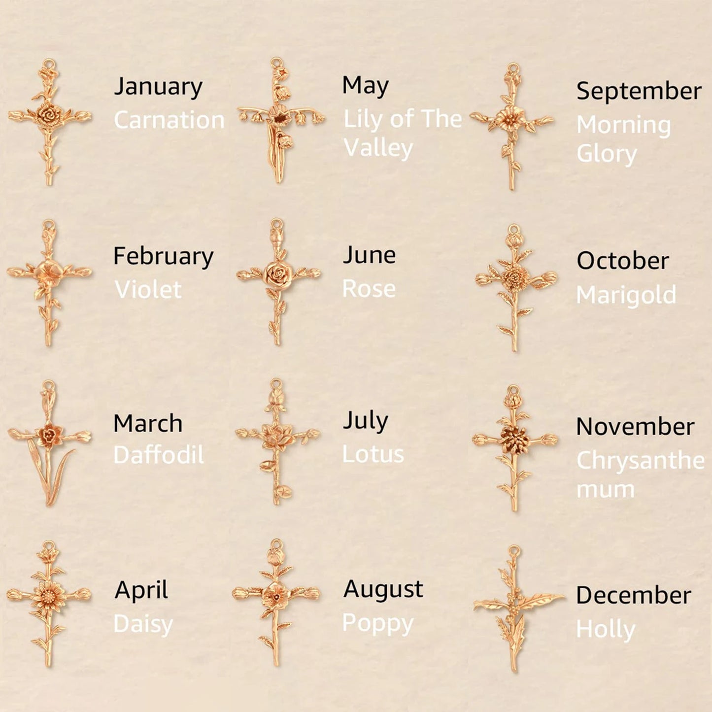 18k gold birth flower necklace close-up