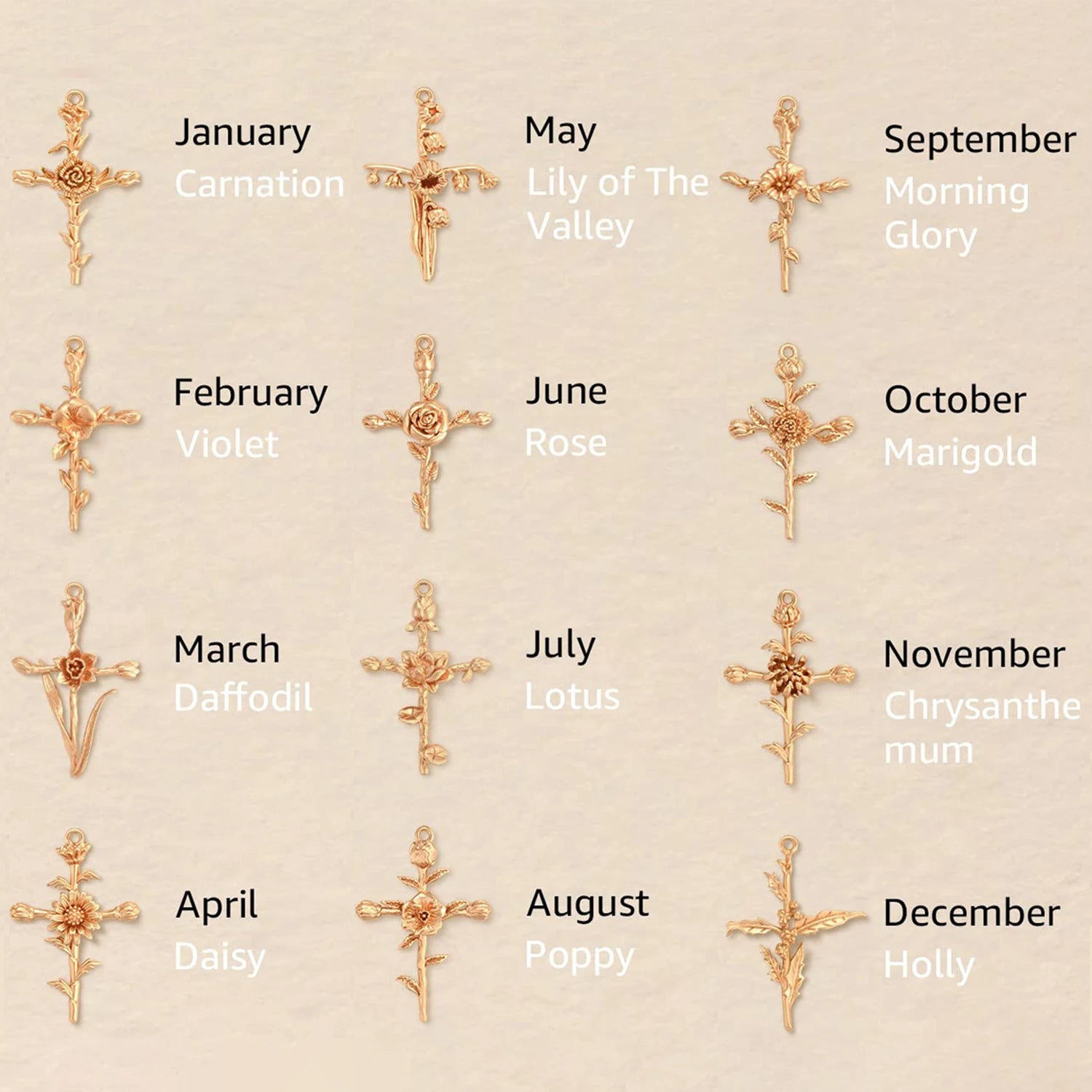 18k gold birth flower necklace close-up