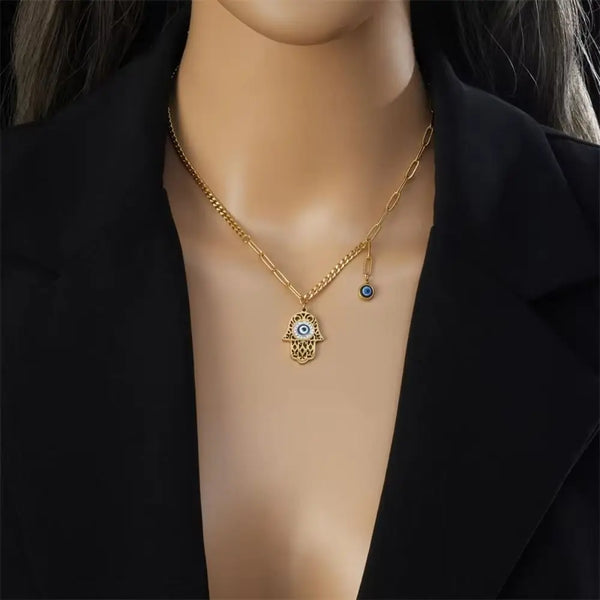 colorful evil eye necklace stainless steel
