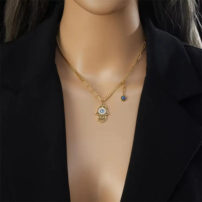 colorful evil eye necklace stainless steel