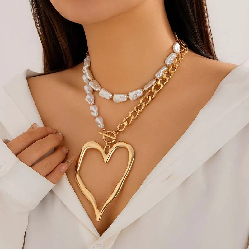 14k gold-plated double-layer heart pendant necklace