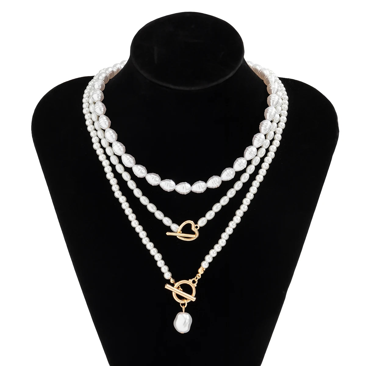 elegant layered faux pearl necklace close-up