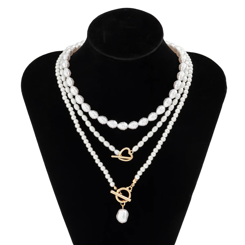 elegant layered faux pearl necklace close-up