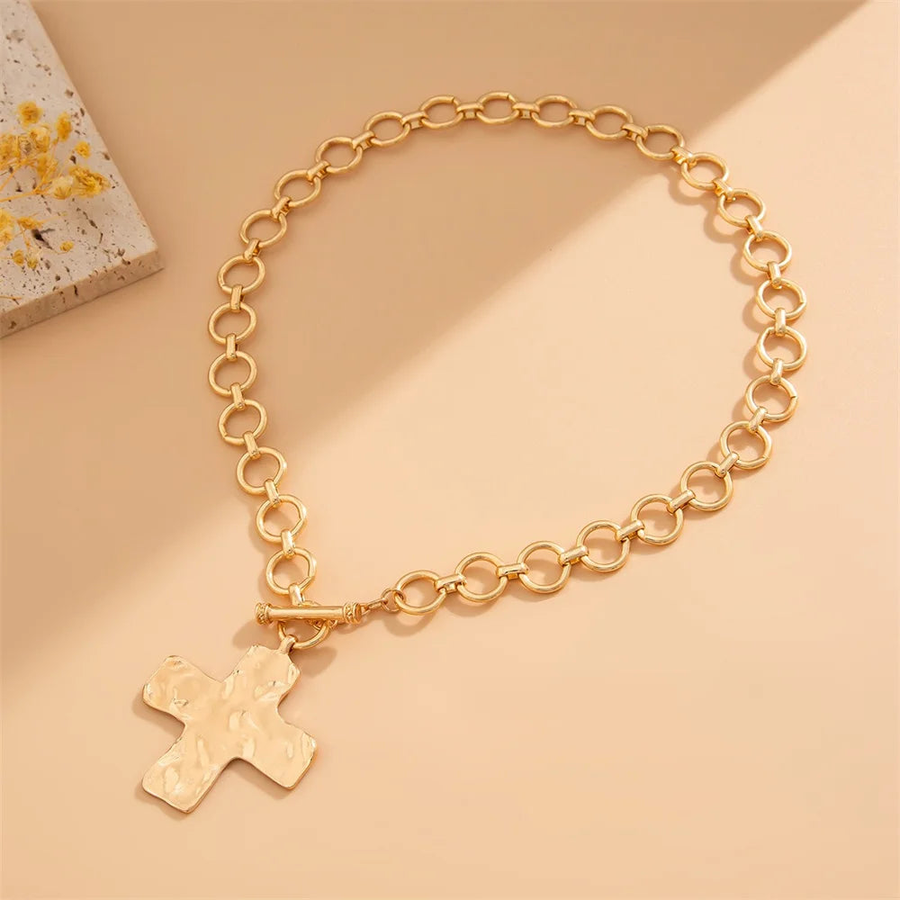 cross buckle necklace 14k gold plated