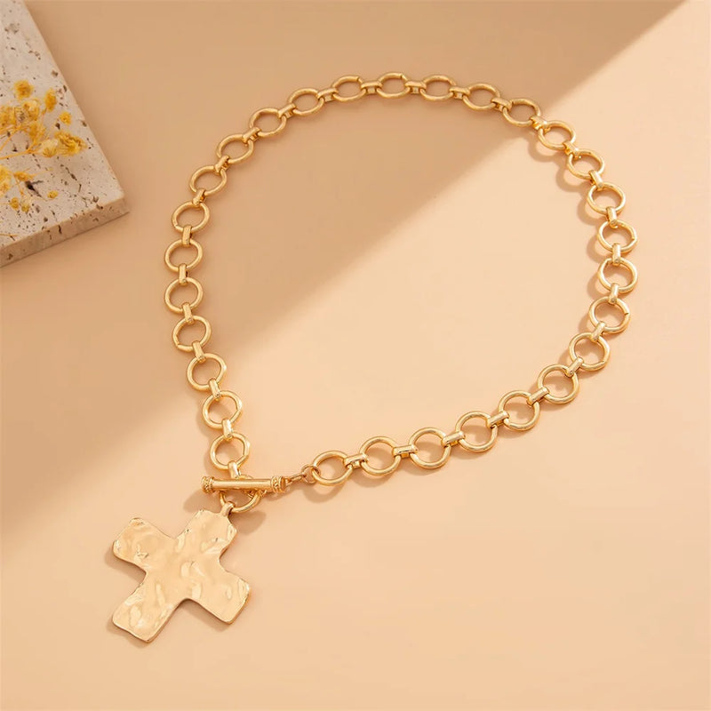 cross buckle necklace 14k gold plated