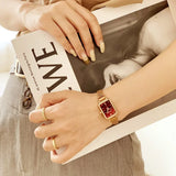 New Women Watches Fashion Square Ladies Quartz Watch Magnetic Strap Green Dial Simple Rose Gold Mesh Luxury Women Watches