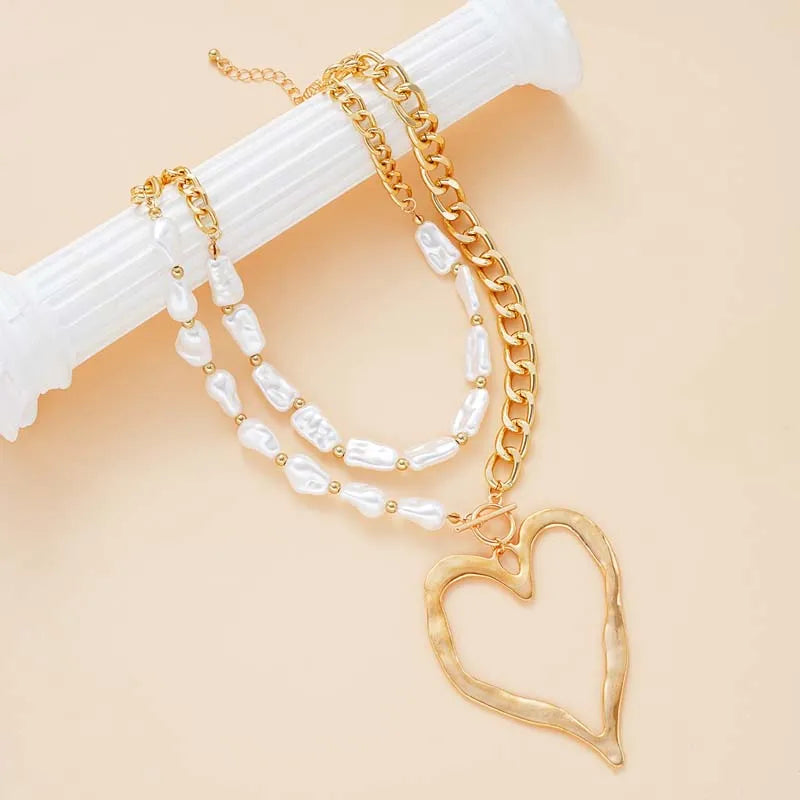 Elegant 2pcs heart pendant necklace with gold chain