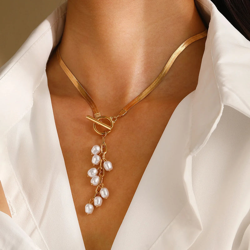 elegant faux pearls necklace close-up
