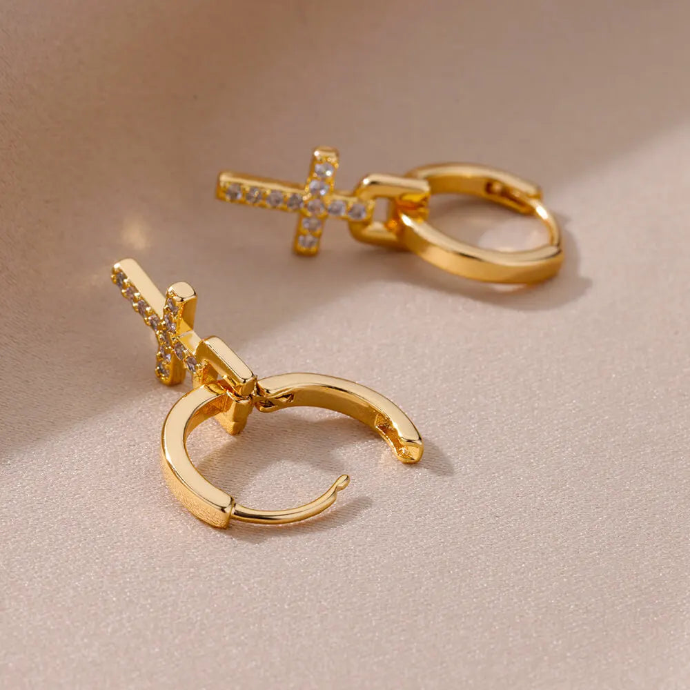 modern stainless steel cross drop earrings