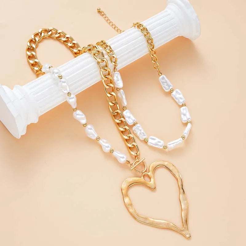 14k gold-plated double-layer heart pendant necklace