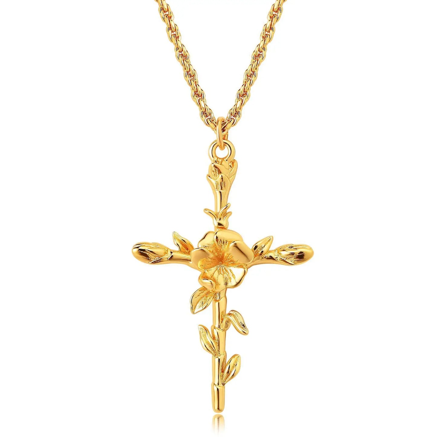 18k gold birth flower necklace close-up