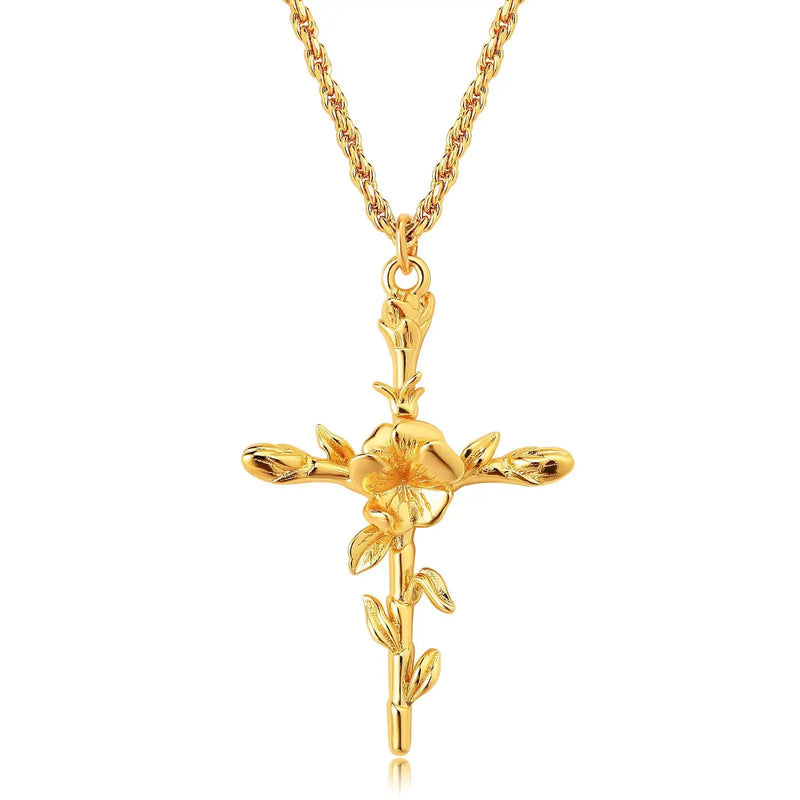 18k gold birth flower necklace close-up