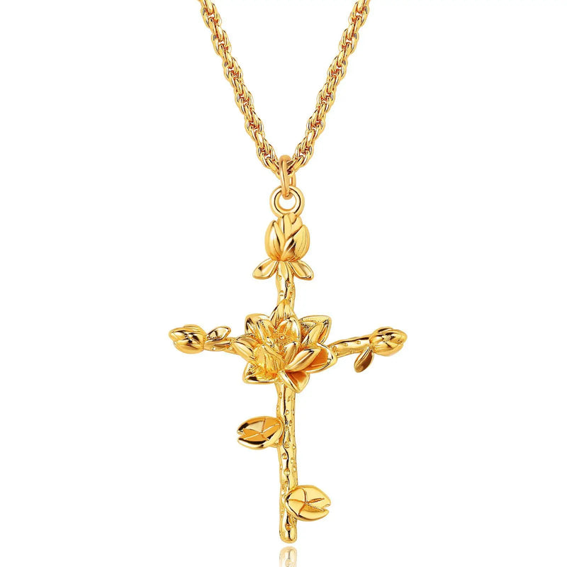 18k gold birth flower necklace close-up
