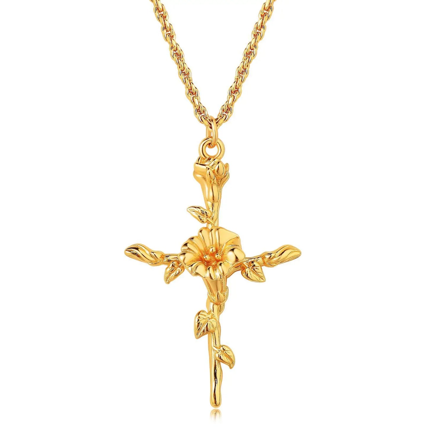 18k gold birth flower necklace close-up