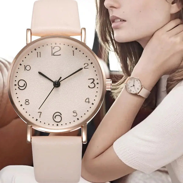 aria classic leather quartz watch with arabic numerals
