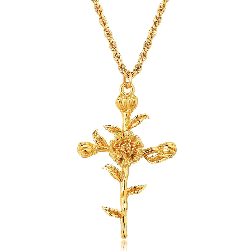 18k gold birth flower necklace close-up