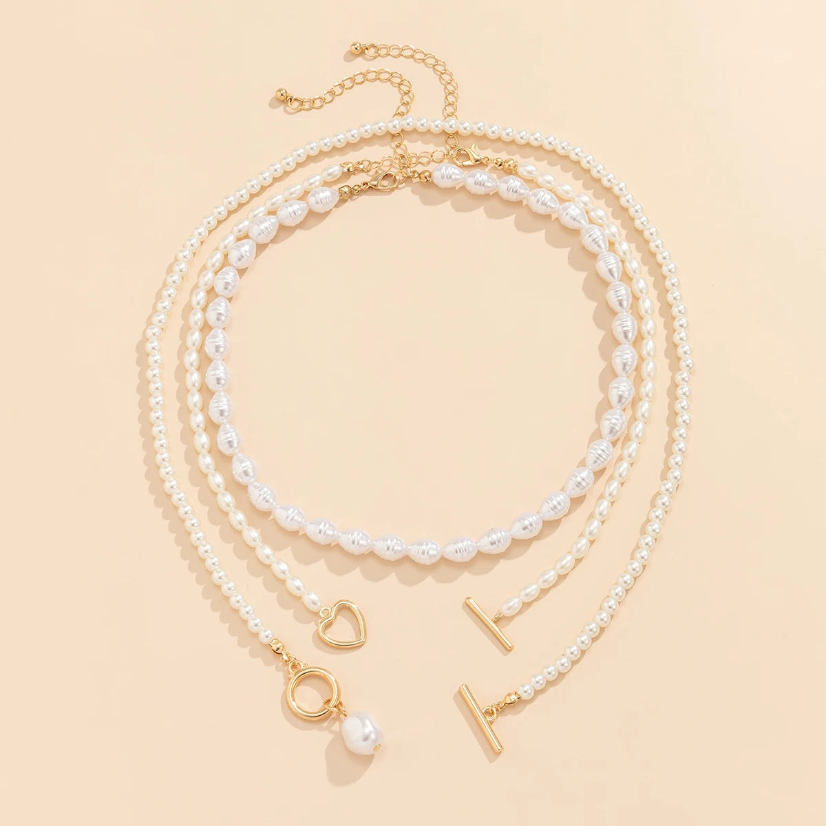 multi layer pearl necklaces set with three strands