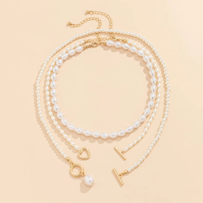 multi layer pearl necklaces set with three strands
